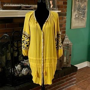 Rayon embroidered boho shirt or dress with pockets.